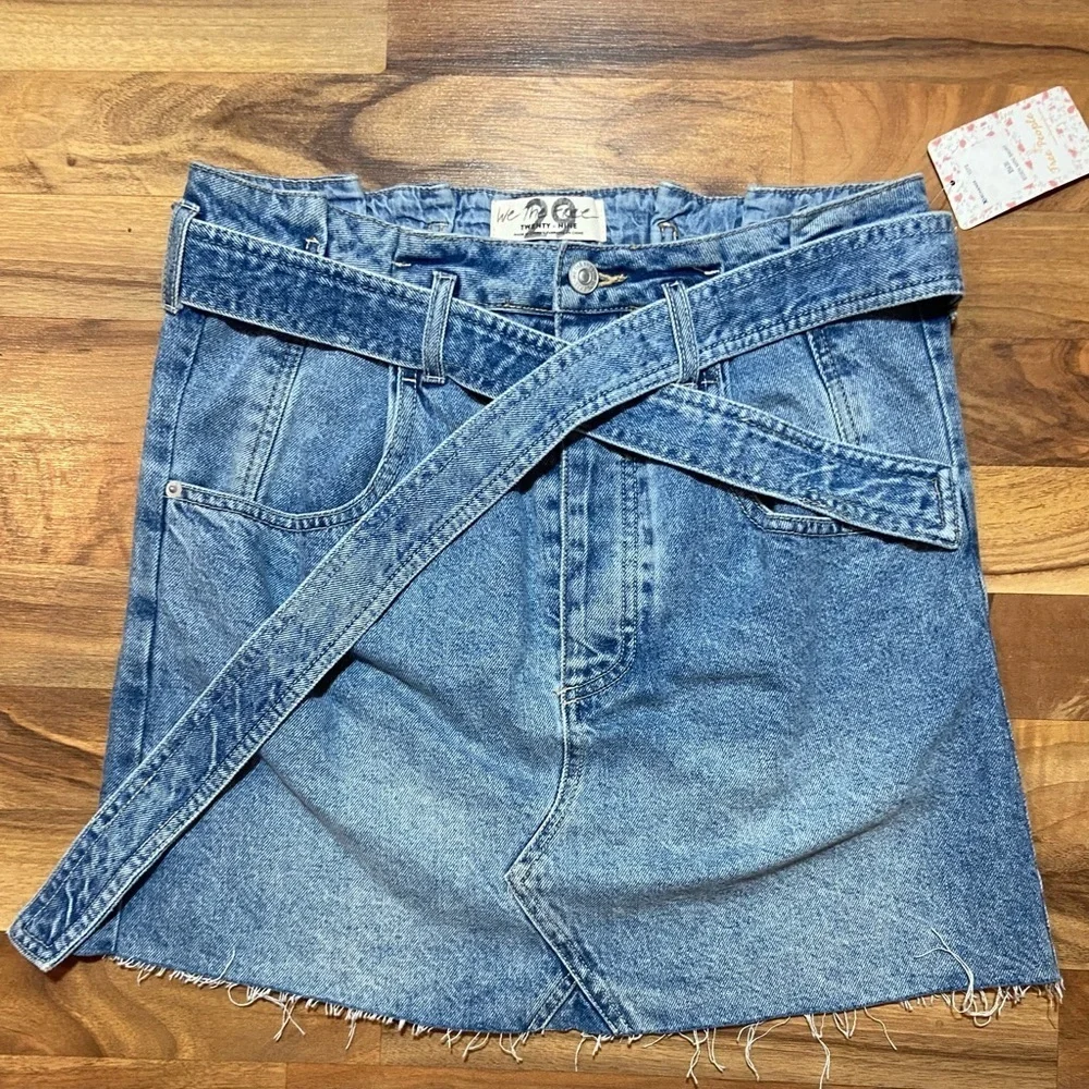 Free People East Of Eden Denim Mini Skirt Women's 29 Belted Paperbag Waist NWT